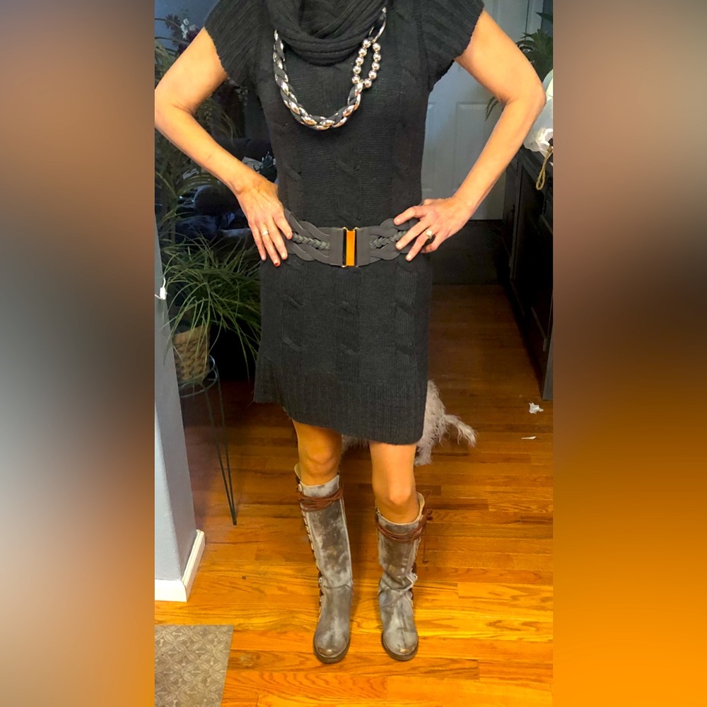 Large charcoal gray, body con fit, sweater dress